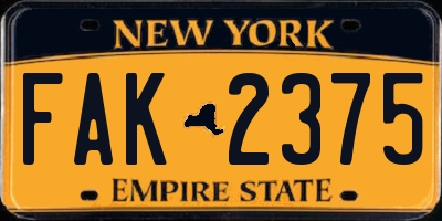 NY license plate FAK2375