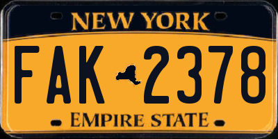 NY license plate FAK2378