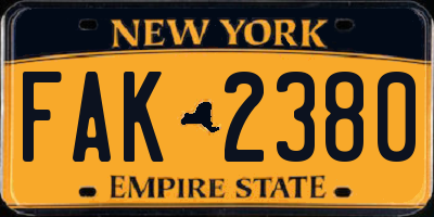 NY license plate FAK2380