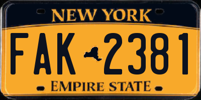 NY license plate FAK2381