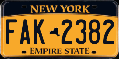 NY license plate FAK2382