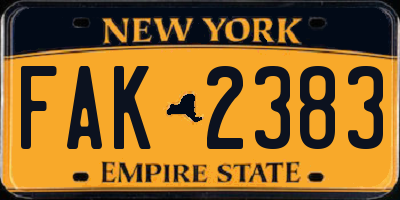 NY license plate FAK2383