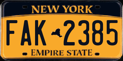 NY license plate FAK2385