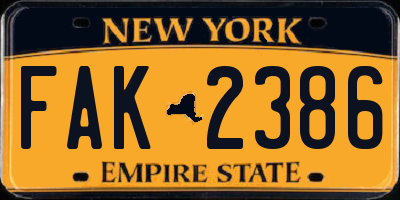 NY license plate FAK2386