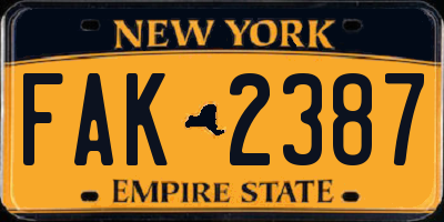 NY license plate FAK2387