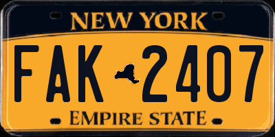 NY license plate FAK2407