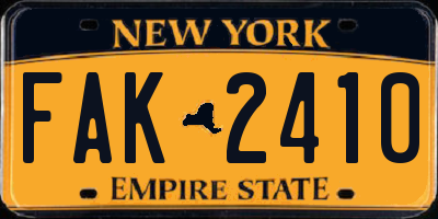 NY license plate FAK2410