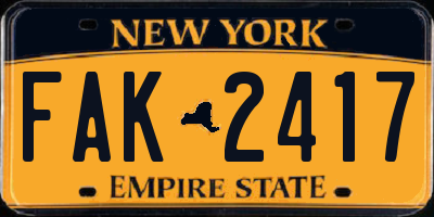 NY license plate FAK2417