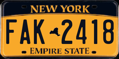 NY license plate FAK2418