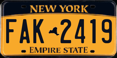 NY license plate FAK2419