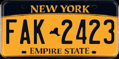 NY license plate FAK2423