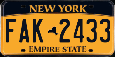 NY license plate FAK2433