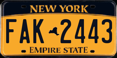 NY license plate FAK2443