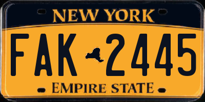 NY license plate FAK2445