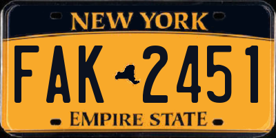 NY license plate FAK2451