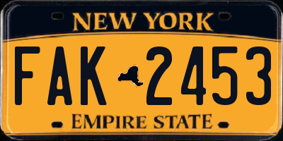 NY license plate FAK2453