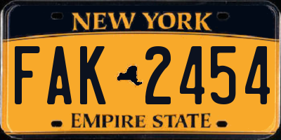 NY license plate FAK2454