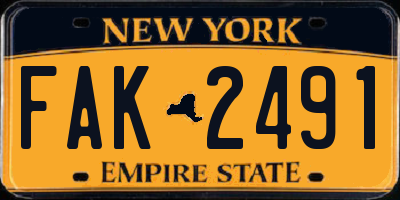 NY license plate FAK2491