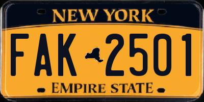 NY license plate FAK2501