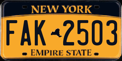 NY license plate FAK2503