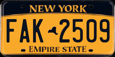 NY license plate FAK2509