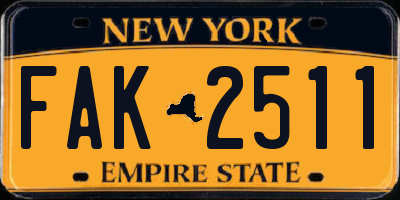 NY license plate FAK2511