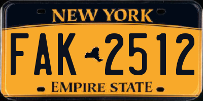 NY license plate FAK2512