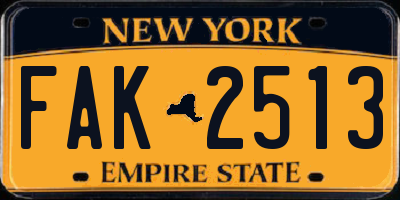 NY license plate FAK2513