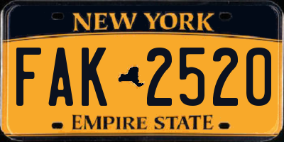 NY license plate FAK2520