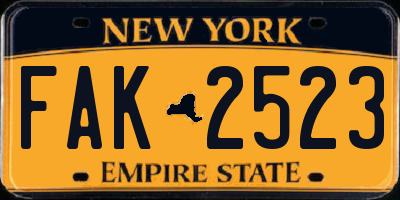 NY license plate FAK2523