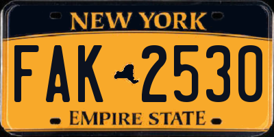 NY license plate FAK2530