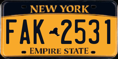 NY license plate FAK2531