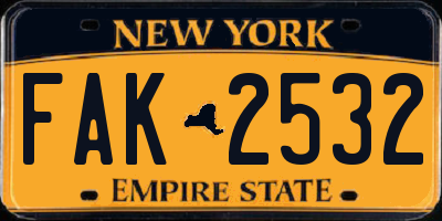 NY license plate FAK2532