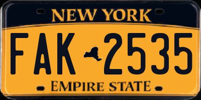 NY license plate FAK2535