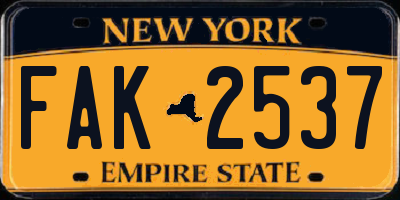 NY license plate FAK2537