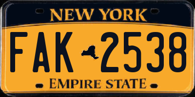 NY license plate FAK2538