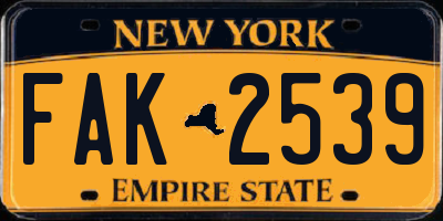 NY license plate FAK2539