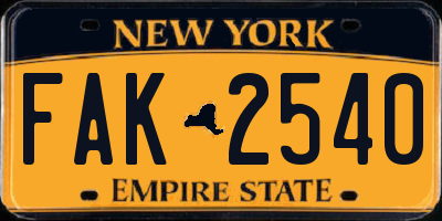 NY license plate FAK2540