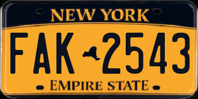 NY license plate FAK2543