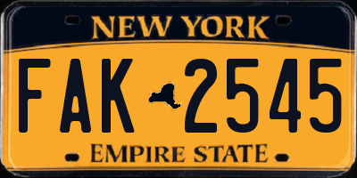 NY license plate FAK2545