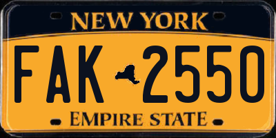 NY license plate FAK2550