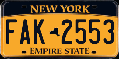 NY license plate FAK2553