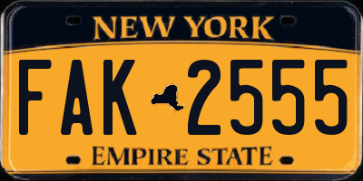 NY license plate FAK2555