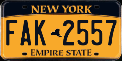 NY license plate FAK2557