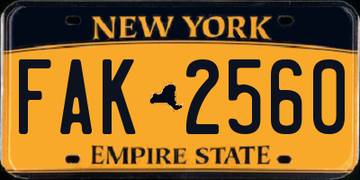 NY license plate FAK2560