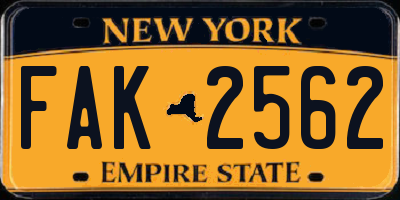 NY license plate FAK2562