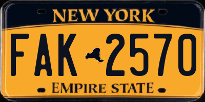 NY license plate FAK2570