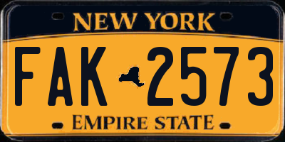 NY license plate FAK2573