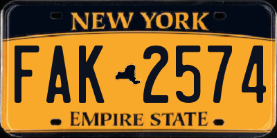 NY license plate FAK2574