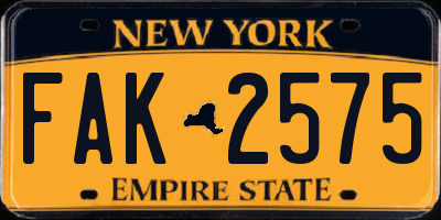 NY license plate FAK2575